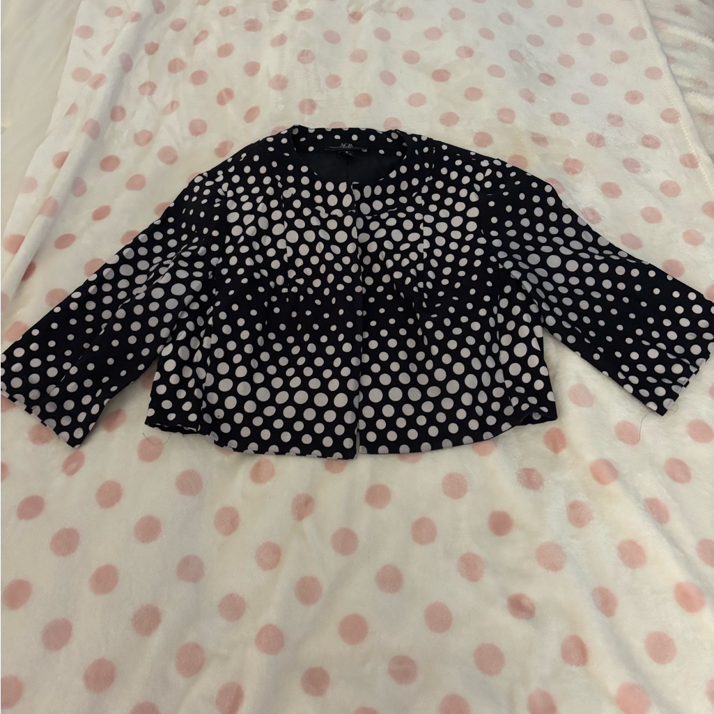 Agb Black Dress With White Polka Dot Trim